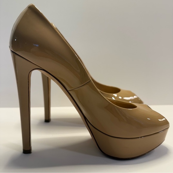 Christian Dior Nude Patent Leather Peep Toe Platform Heels CD Logo Size 39.5 - Picture 7 of 12